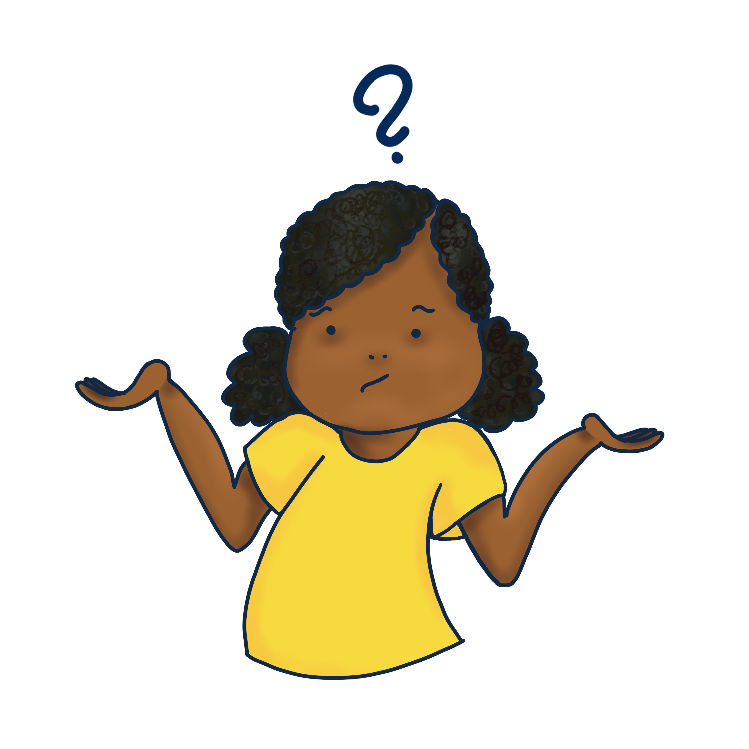Illustration of a black girl shrugging with a question mark over her head