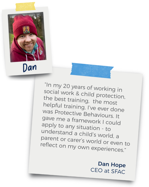 Polaroid headshot of Dan Hope, CEO of SFAC with a quote about his experience of PBs