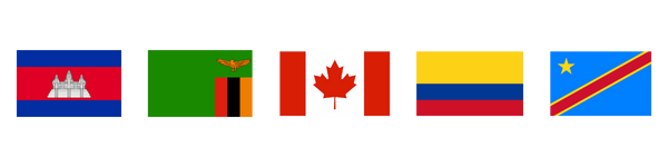 Flags: Cambodia, Zambia, Canada, Colombia, Democratic Republic of the Congo