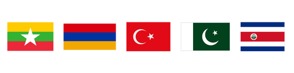 Flags: Myanmar, Armenia, Turkey, Pakistan, Costa Rica