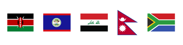 Flags: Kenya, Belize, Iraq, Nepal, South Africa