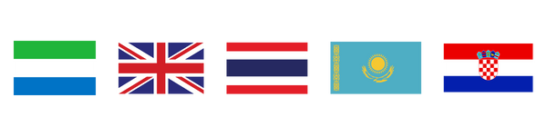 Flags: Sierra Leone, U.K., Thailand, Kazakhstan, Croatia