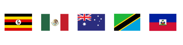 Flags: Uganda, Mexico, Australia, Tanzania, Haiti