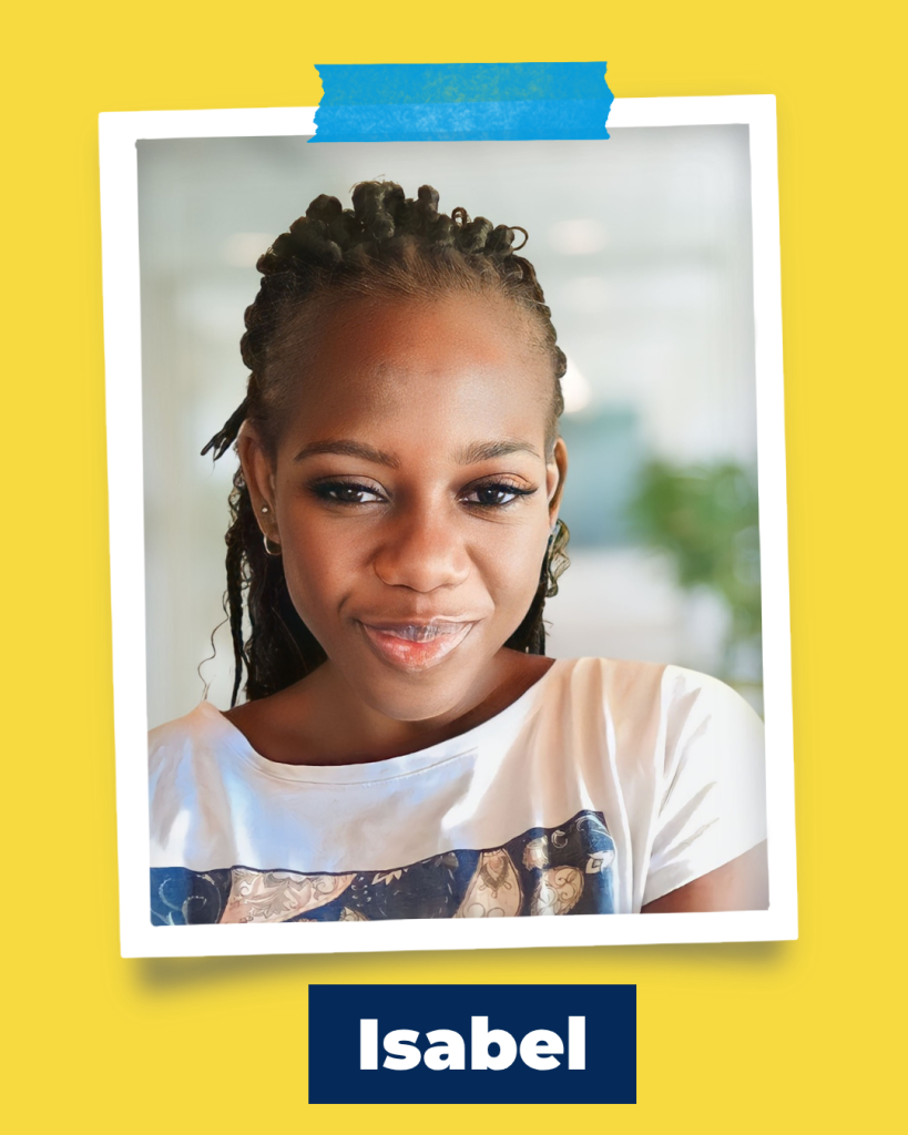 Photo of Isabel smiling at the camera. 